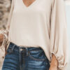 Fashion Street Solid Split Joint V Neck Tops