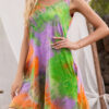 Fashion Casual Tie Dye Split Joint O Neck A Line Dresses