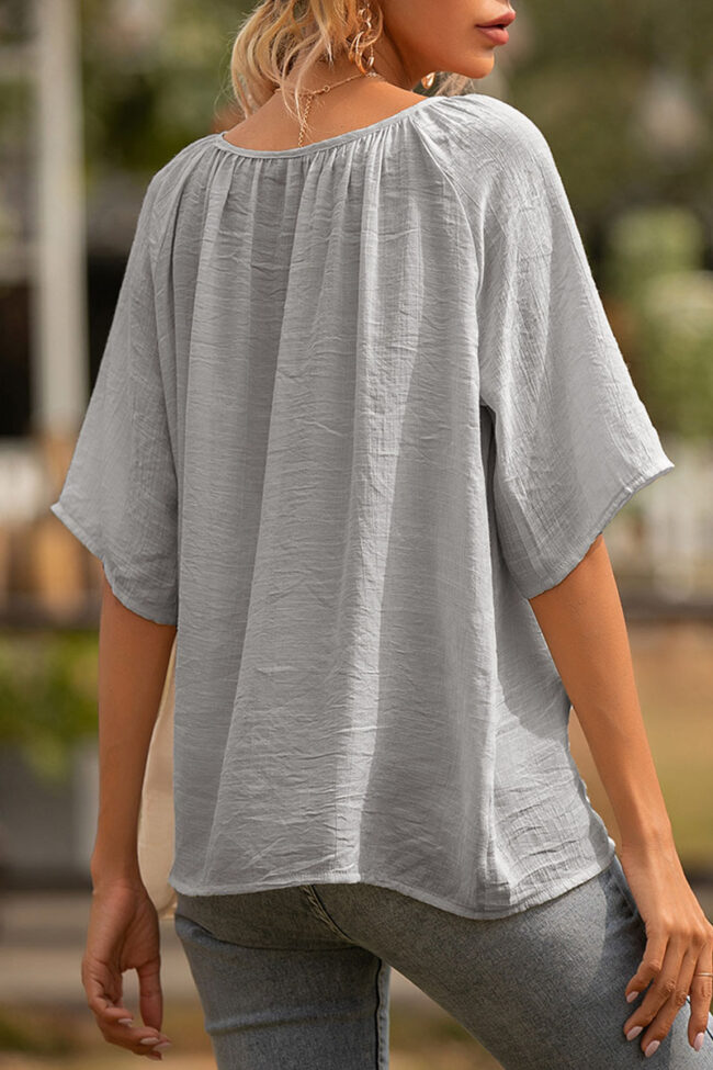 Fashion Casual Solid Split Joint Square Collar Tops