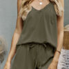 Fashion Living Solid Split Joint V Neck Sleeveless Two Pieces