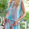 Fashion Living Tie Dye Split Joint O Neck Sleeveless Two Pieces