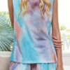 Fashion Living Tie Dye Split Joint O Neck Sleeveless Two Pieces