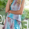 Fashion Living Tie Dye Split Joint O Neck Sleeveless Two Pieces