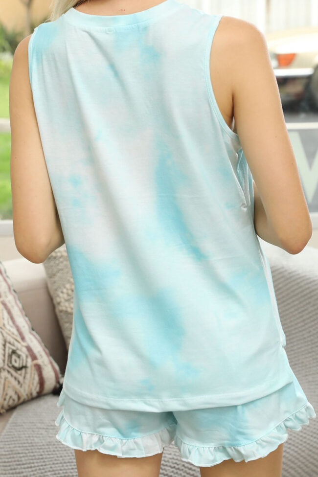 Fashion Living Tie Dye Split Joint O Neck Sleeveless Two Pieces