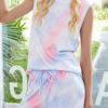 Fashion Living Tie Dye Split Joint O Neck Sleeveless Two Pieces