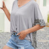 Fashion Casual Leopard Split Joint V Neck T-Shirts