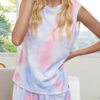 Fashion Living Tie Dye Split Joint O Neck Sleeveless Two Pieces