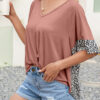 Fashion Casual Leopard Split Joint V Neck T-Shirts