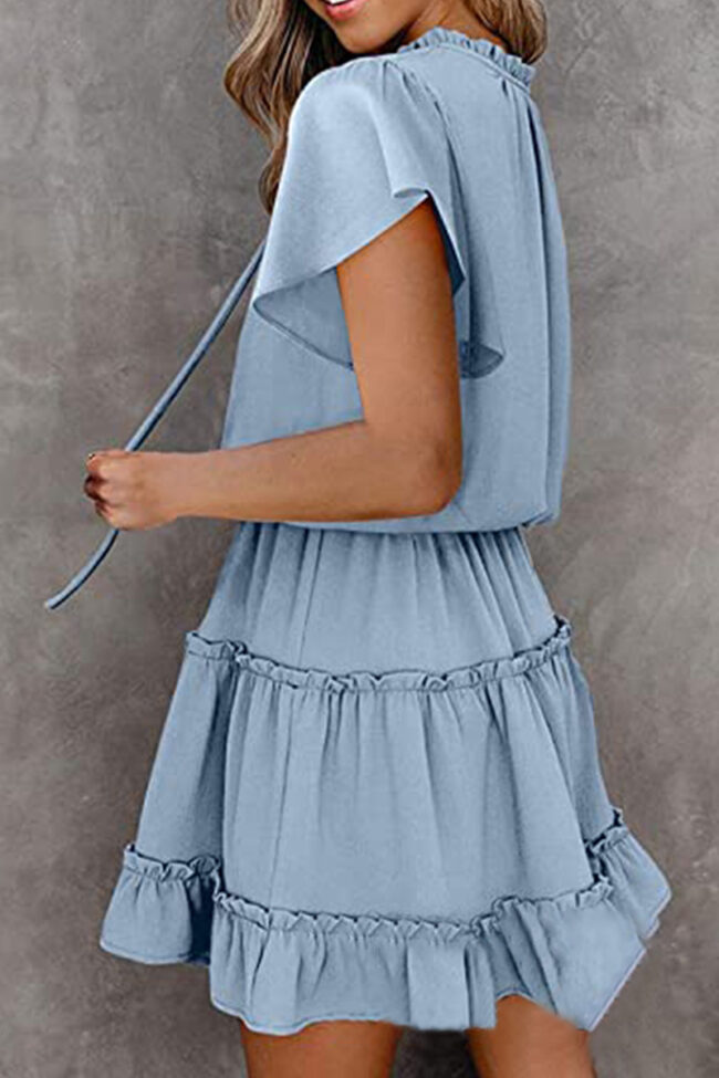 Fashion Casual Solid Split Joint V Neck Cake Skirt Dresses