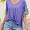 Fashion Casual Leopard Split Joint V Neck T-Shirts