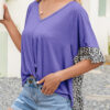 Fashion Casual Leopard Split Joint V Neck T-Shirts