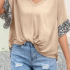 Fashion Casual Leopard Split Joint V Neck T-Shirts