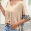 Fashion Casual Leopard Split Joint V Neck T-Shirts