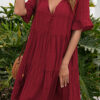 Fashion Sweet Solid Split Joint V Neck A Line Dresses