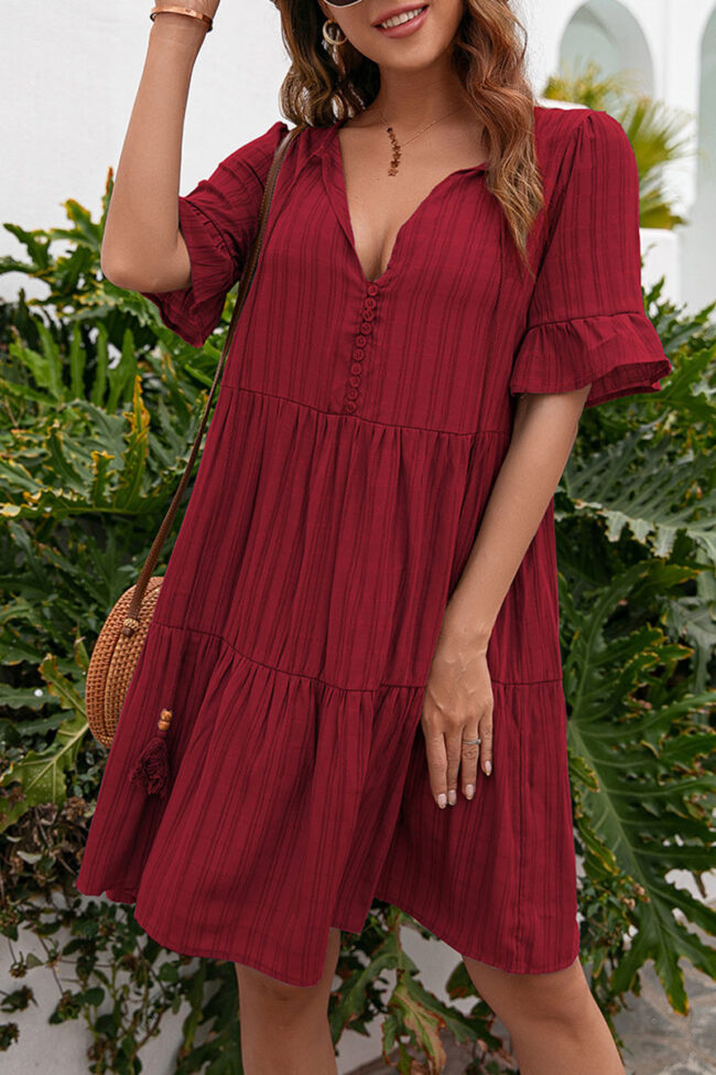 Fashion Sweet Solid Split Joint V Neck A Line Dresses