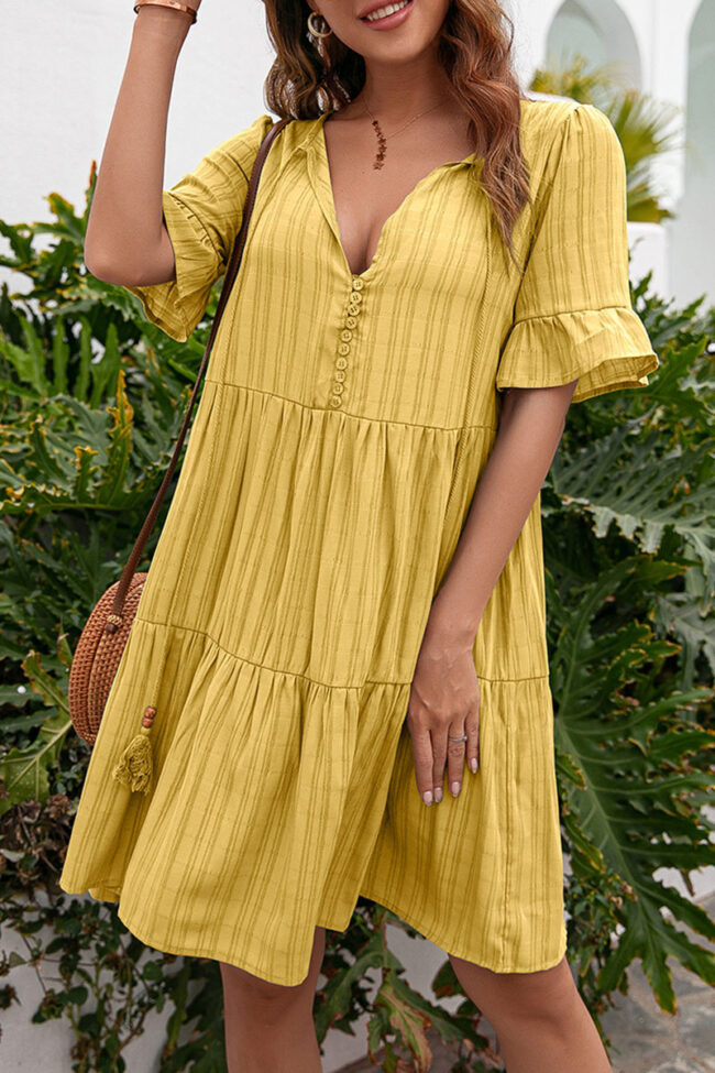 Fashion Sweet Solid Split Joint V Neck A Line Dresses