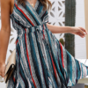 Elegant Striped Frenulum V Neck A Line Dresses