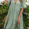 Fashion Sweet Solid Split Joint V Neck A Line Dresses