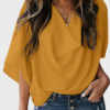 Casual Solid Split Joint V Neck Tops