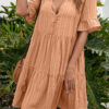 Fashion Sweet Solid Split Joint V Neck A Line Dresses