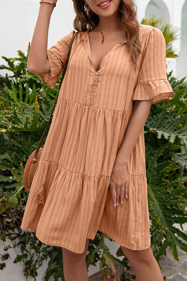 Fashion Sweet Solid Split Joint V Neck A Line Dresses