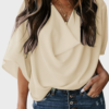 Casual Solid Split Joint V Neck Tops