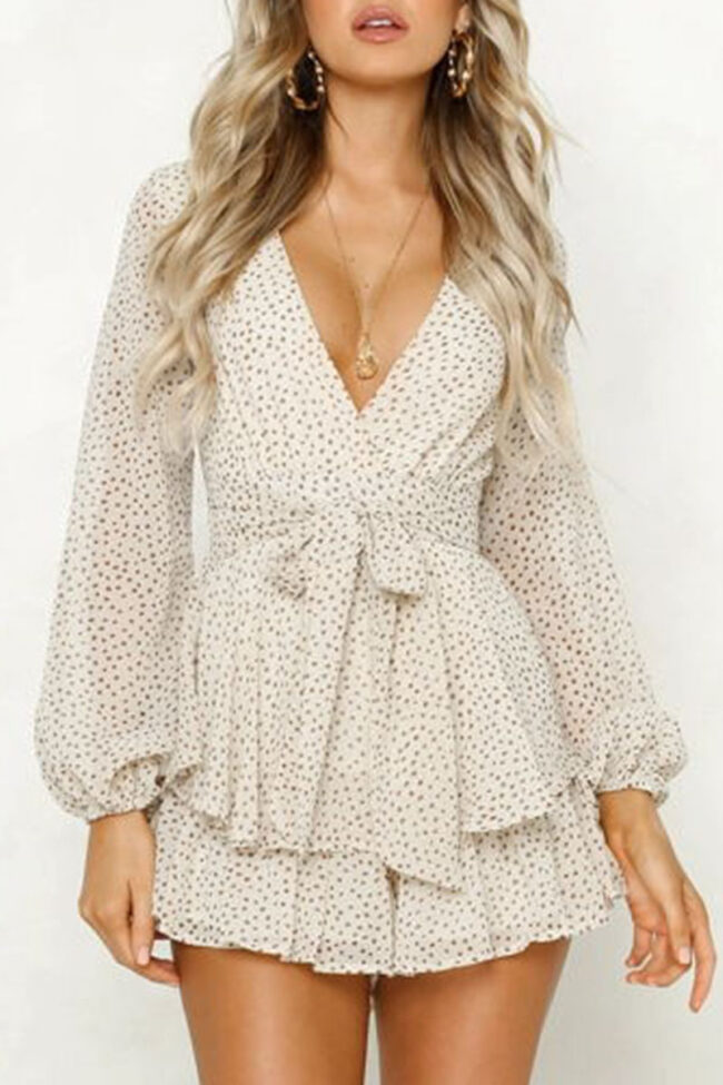 Fashion Street Print Split Joint V Neck Loose Jumpsuits