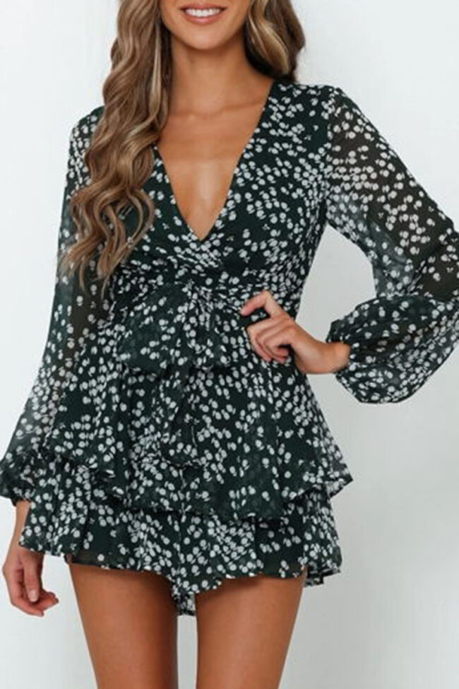 Fashion Street Print Split Joint V Neck Loose Jumpsuits