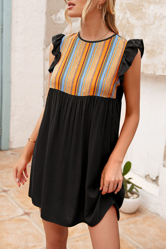 Fashion Casual Striped Split Joint O Neck A Line Dresses