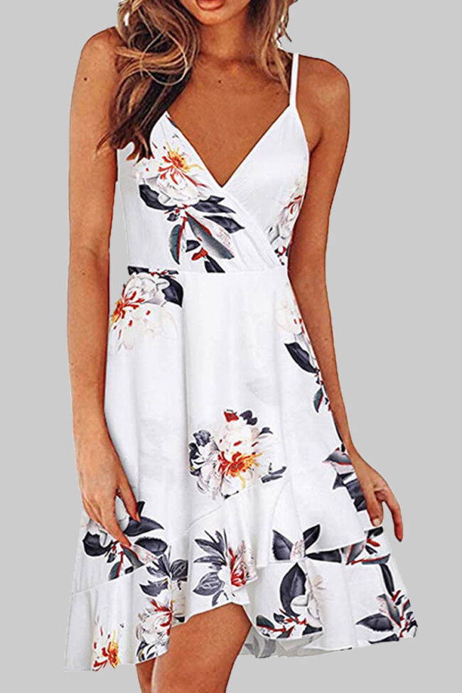 Fashion Street Print Split Joint V Neck A Line Dresses