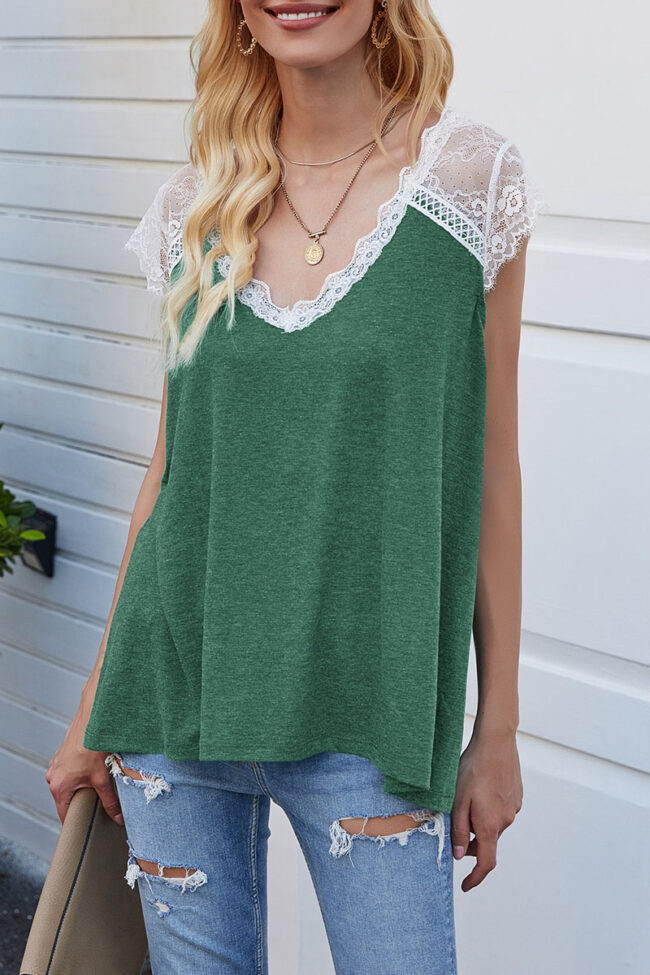 Fashion Casual Solid Split Joint V Neck T-Shirts