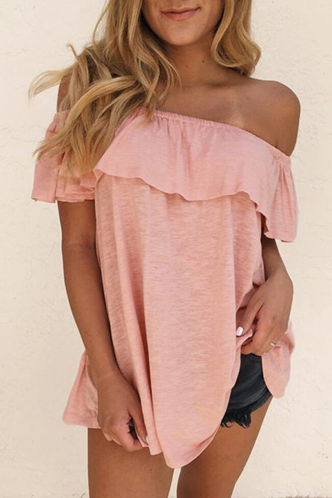 Fashion Casual Solid Split Joint Off the Shoulder T-Shirts