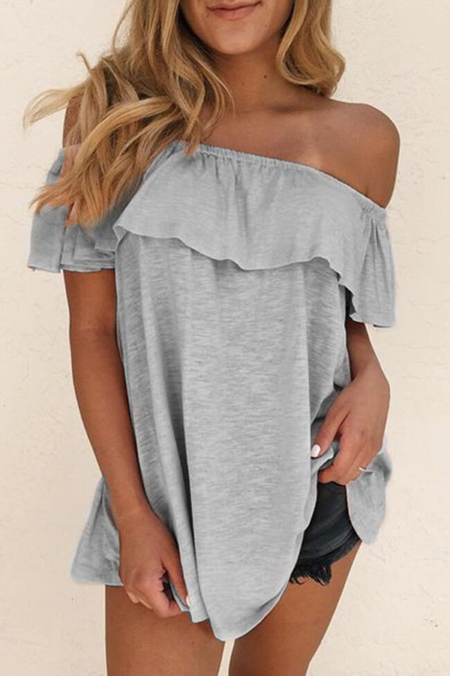 Fashion Casual Solid Split Joint Off the Shoulder T-Shirts