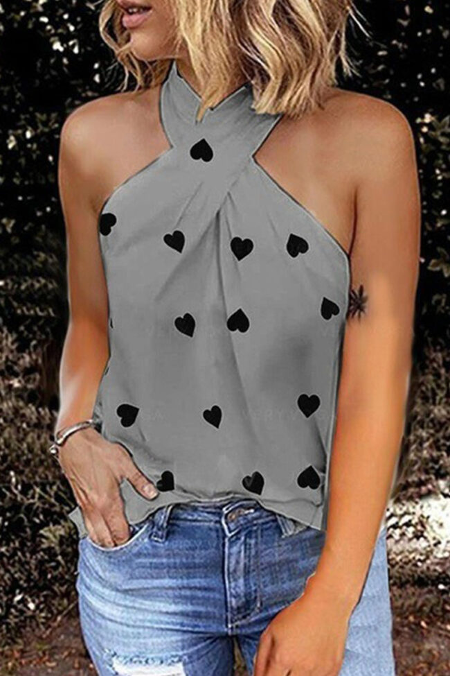 Fashion Street Print Split Joint Halter Tops