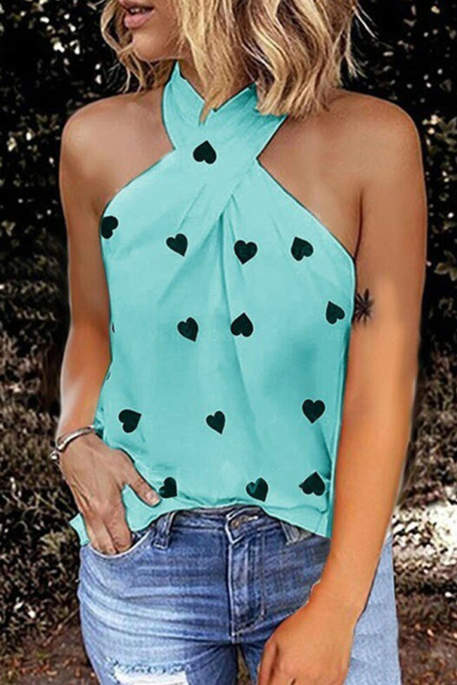 Fashion Street Print Split Joint Halter Tops