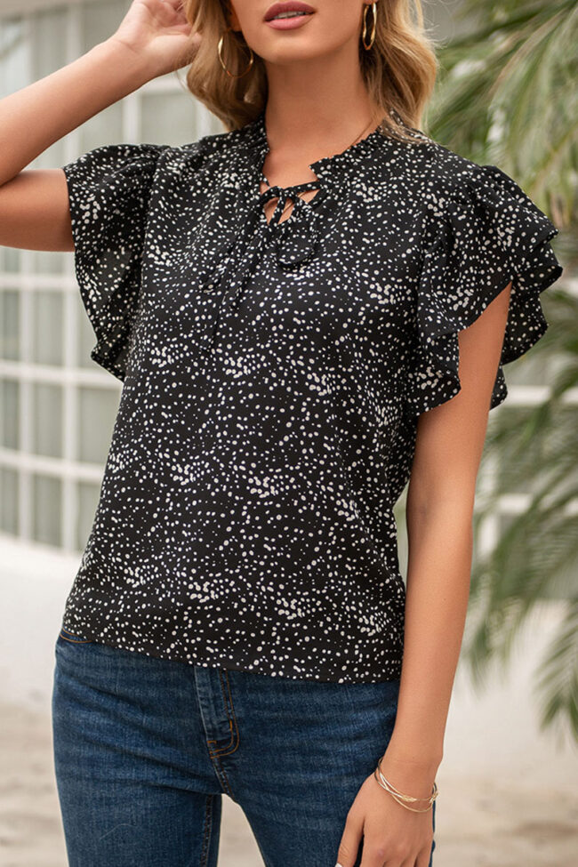 Fashion Elegant Print Split Joint V Neck Tops