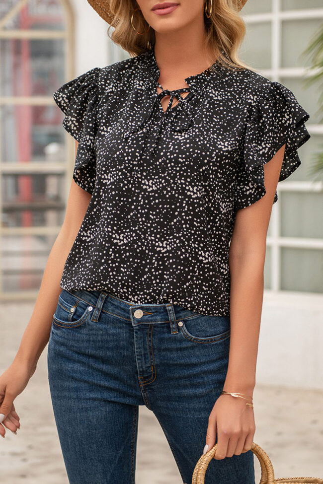 Fashion Elegant Print Split Joint V Neck Tops