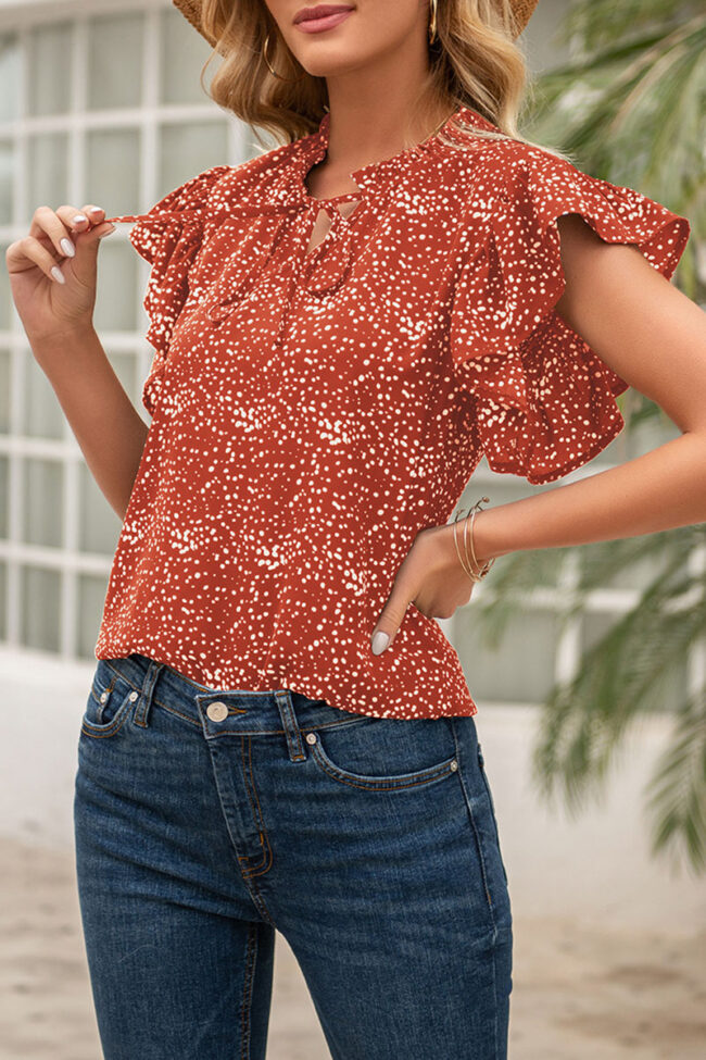 Fashion Elegant Print Split Joint V Neck Tops