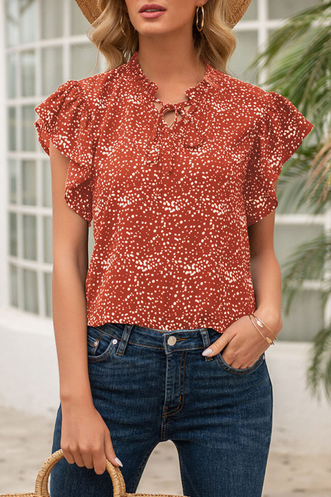 Fashion Elegant Print Split Joint V Neck Tops