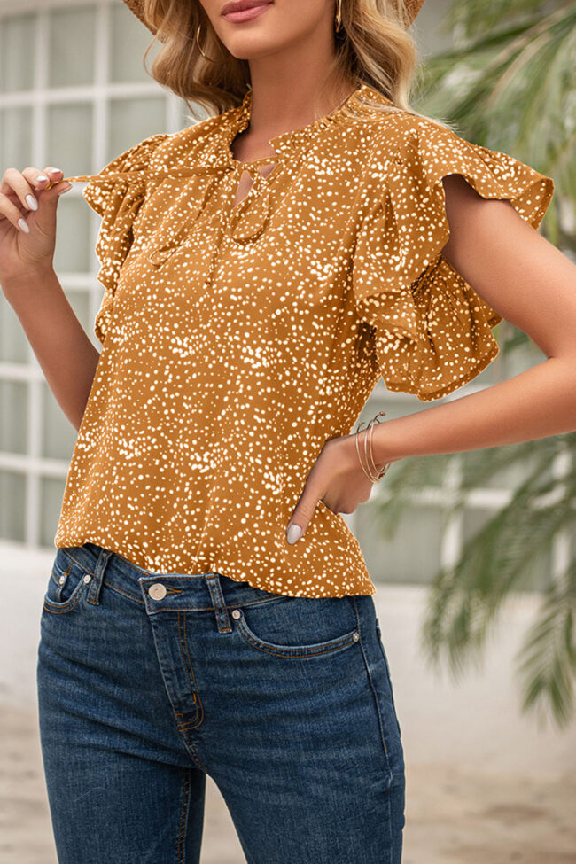 Fashion Elegant Print Split Joint V Neck Tops