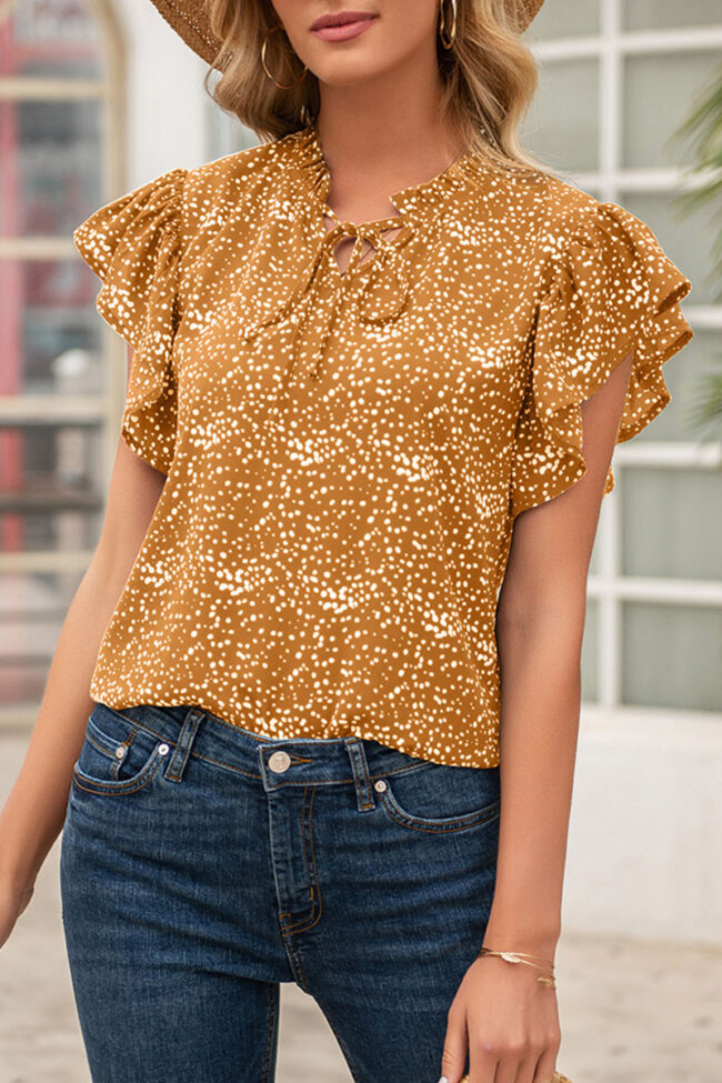 Fashion Elegant Print Split Joint V Neck Tops