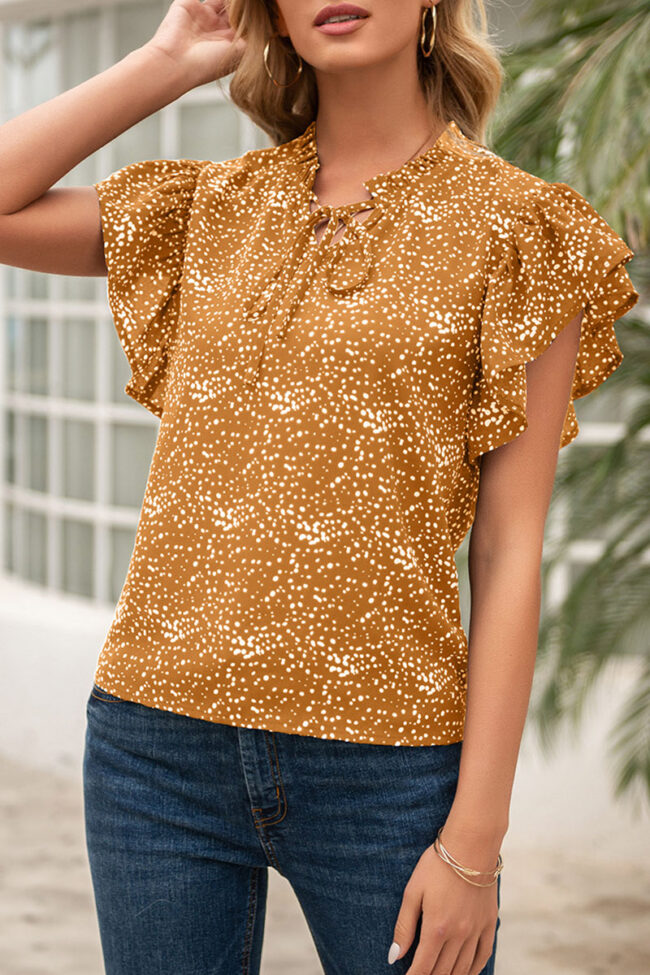 Fashion Elegant Print Split Joint V Neck Tops