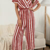 Fashion Casual Striped Split Joint V Neck Loose Jumpsuits