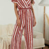 Fashion Casual Striped Split Joint V Neck Loose Jumpsuits