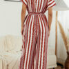 Fashion Casual Striped Split Joint V Neck Loose Jumpsuits