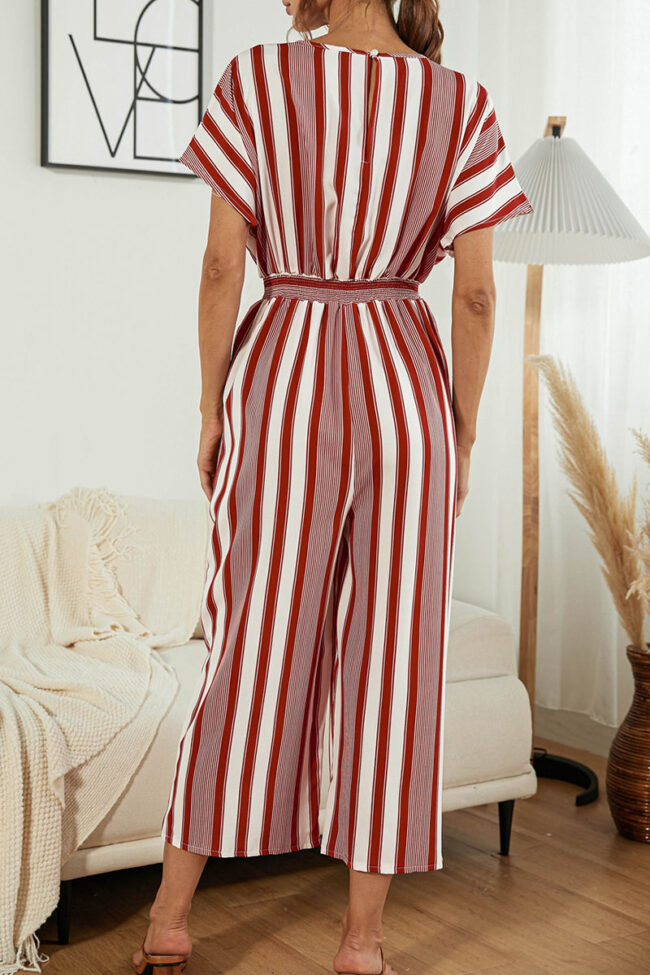 Fashion Casual Striped Split Joint V Neck Loose Jumpsuits