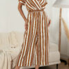 Fashion Casual Striped Split Joint V Neck Loose Jumpsuits