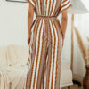 Fashion Casual Striped Split Joint V Neck Loose Jumpsuits