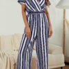 Fashion Casual Striped Split Joint V Neck Loose Jumpsuits