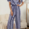 Fashion Casual Striped Split Joint V Neck Loose Jumpsuits